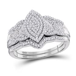 10kt White Gold Round Diamond Marquise-shape Bridal Wedding Engagement Ring Band Set 3/8 Cttw