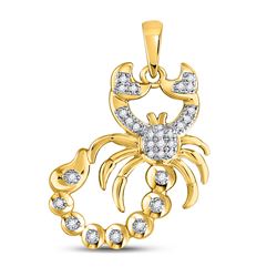 10kt Yellow Gold Mens Round Diamond Scorpion Charm Pendant 1/10 Cttw
