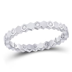 14kt White Gold Round Diamond Machine-Set Band Ring 1/8 Cttw