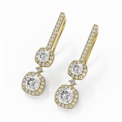 2.5 ctw Cushion Cut Diamond Designer Earrings 18K Yellow Gold