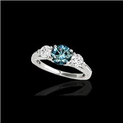 1.75 ctw SI Certified Fancy Blue Diamond 3 Stone Ring 10K White Gold