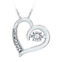 10kt White Gold Round Diamond Heart Twinkle Moving Pendant 1/20 Cttw