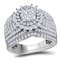 14kt White Gold Round Diamond Cluster Bridal Wedding Engagement Ring Band Set 2.00 Cttw