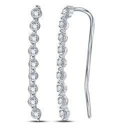 10kt White Gold Round Diamond Climber Earrings 1/20 Cttw