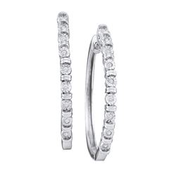10kt White Gold Round Diamond Single Row Hoop Earrings 1/20 Cttw