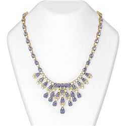 62.18 ctw Tanzanite & Diamond Necklace 18K Yellow Gold