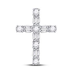 14kt White Gold Round Diamond Religious Cross Pendant 1/4 Cttw