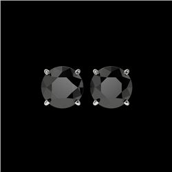 3.50 ctw Fancy Black Diamond Solitaire Stud Earrings 10K White Gold