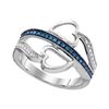 Image 1 : 10kt White Gold Round Blue Color Enhanced Diamond Heart Ring 1/5 Cttw