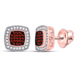 10kt Rose Gold Round Red Color Enhanced Diamond Square Cluster Earrings 1/4 Cttw