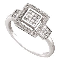 10kt White Gold Princess Diamond Cluster Ring 1/3 Cttw
