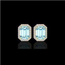 12 ctw Sky Blue Topaz And Micro Pave Diamond Earrings 18K Yellow Gold