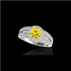 1.5 ctw Certified SI/I Fancy Intense Yellow Diamond Ring 10K White Gold