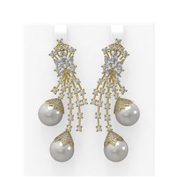 8.06 ctw Diamond and Pearl Earrings 18K Yellow Gold