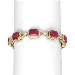 57.3 ctw Ruby & Diamond Bracelet 18K Yellow Gold