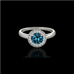 1.15 ctw SI Certified Fancy Blue Diamond Halo Ring 10K White Gold