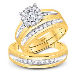 10kt Yellow Gold His & Hers Round Diamond Solitaire Matching Bridal Wedding Ring Band Set 5/8 Cttw