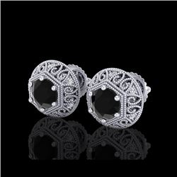 1.31 ctw Fancy Black Diamond Art Deco Stud Earrings 18K White Gold