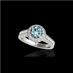 1.8 ctw SI Certified Fancy Blue Diamond Solitaire Halo Ring 10K White Gold