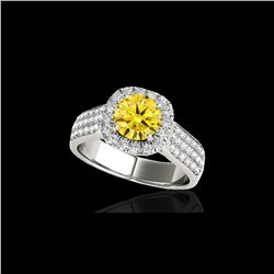 1.8 ctw Certified SI/I Fancy Intense Yellow Diamond Ring 10K White Gold