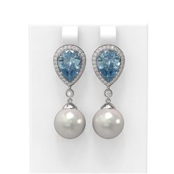 5.83 ctw Blue Topaz & Diamond Earrings 18K White Gold