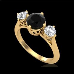 1.51 ctw Fancy Black Diamond Art Deco 3 Stone Ring 18K Yellow Gold
