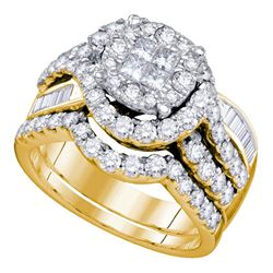 14kt Yellow Gold Princess Round Diamond Bridal Wedding Engagement Ring Band Set 1-3/4 Cttw