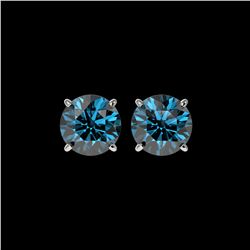 3.15 ctw Certified Intense Blue Diamond Stud Earrings 10K White Gold