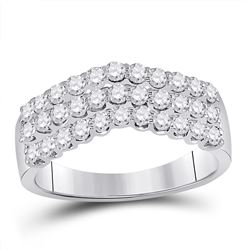 14kt White Gold Round Diamond Triple Row Chevron Band Ring 1.00 Cttw