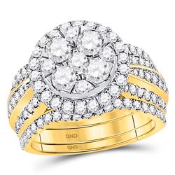 14kt Yellow Gold Round Diamond 3-Piece Bridal Wedding Engagement Ring Band Set 2-1/2 Cttw