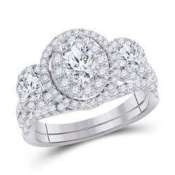 14kt White Gold Oval Diamond Bridal Wedding Engagement Ring Band Set 1-1/2 Cttw