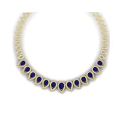 33.4 ctw Sapphire & VS Diamond Necklace 18K Yellow Gold