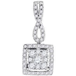 10kt White Gold Round Diamond Square Cluster Pendant 1/2 Cttw