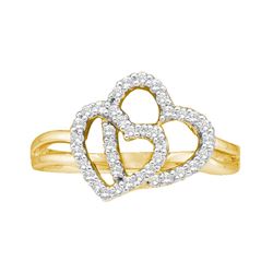 14kt Yellow Gold Round Diamond Double Heart Ring 1/4 Cttw