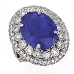 13.85 ctw Certified Sapphire & Diamond Victorian Ring 14K White Gold