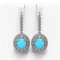 9.62 ctw Turquoise & Diamond Victorian Earrings 14K White Gold