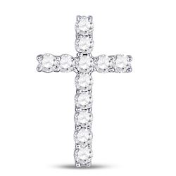 10kt White Gold Round Diamond Religious Cross Pendant 1/5 Cttw