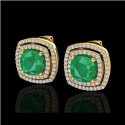 4.95 ctw Emerald & Micro Pave VS/SI Diamond Earrings 18K Yellow Gold