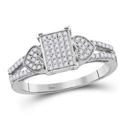 10kt White Gold Round Diamond Double Heart Square Cluster Ring 1/4 Cttw