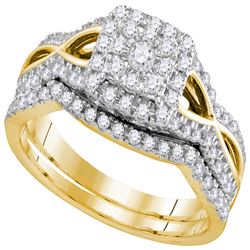 14kt Yellow Gold Round Diamond Bridal Wedding Engagement Ring Band Set 1/2 Cttw