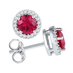 10kt White Gold Round Lab-Created Ruby Solitaire Stud Earrings 1-1/3 Cttw