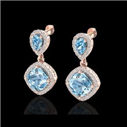 7 ctw Sky Blue Topaz & Micro VS/SI Diamond Earrings 10K Rose Gold