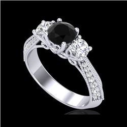 1.81 ctw Fancy Black Diamond Art Deco 3 Stone Ring 18K White Gold
