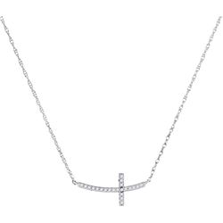 10kt White Gold Round Diamond Small Horizontal Cross Pendant Necklace 1/20 Cttw