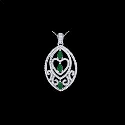 3.50 ctw Emerald & Micro Pave Diamond Heart Necklace 18K White Gold