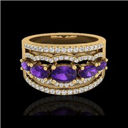 2.25 ctw Amethyst & Micro Pave VS/SI Diamond Designer Ring 10K Yellow Gold