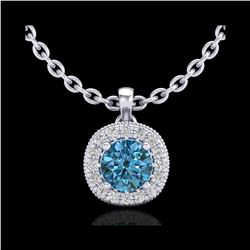 1.1 ctw Fancy Intense Blue Diamond Art Deco Necklace 18K White Gold