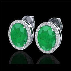 5.50 ctw Emerald & Micro VS/SI Diamond Halo Earrings 18K White Gold