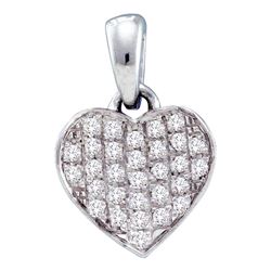 10kt White Gold Round Diamond Heart Pendant 1/10 Cttw