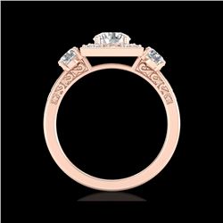 1.55 ctw VS/SI Diamond Solitaire Art Deco 3 Stone Ring 18K Rose Gold